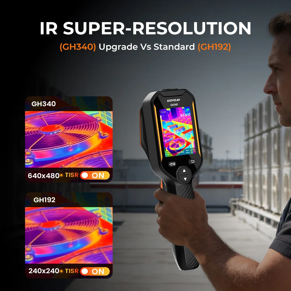 GH340 Super Resolution vs standard — 640×480 upscaled vs 240×240 standard thermal imaging